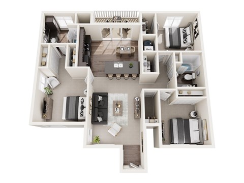 Floor plan for 3 beds, 2 baths, 1249 sqft